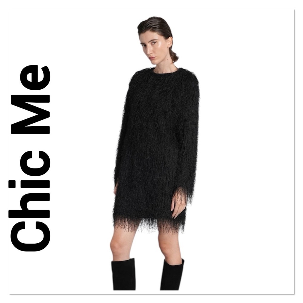 CHIC ME Black Long Sleeve Fuzzy Dress NWT size CL